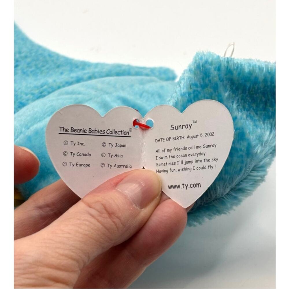 2002 Sunray Beanie Baby, "Sunray," Blue, 10th Anniversary Edition, Tag Mint - Picture 3 of 5